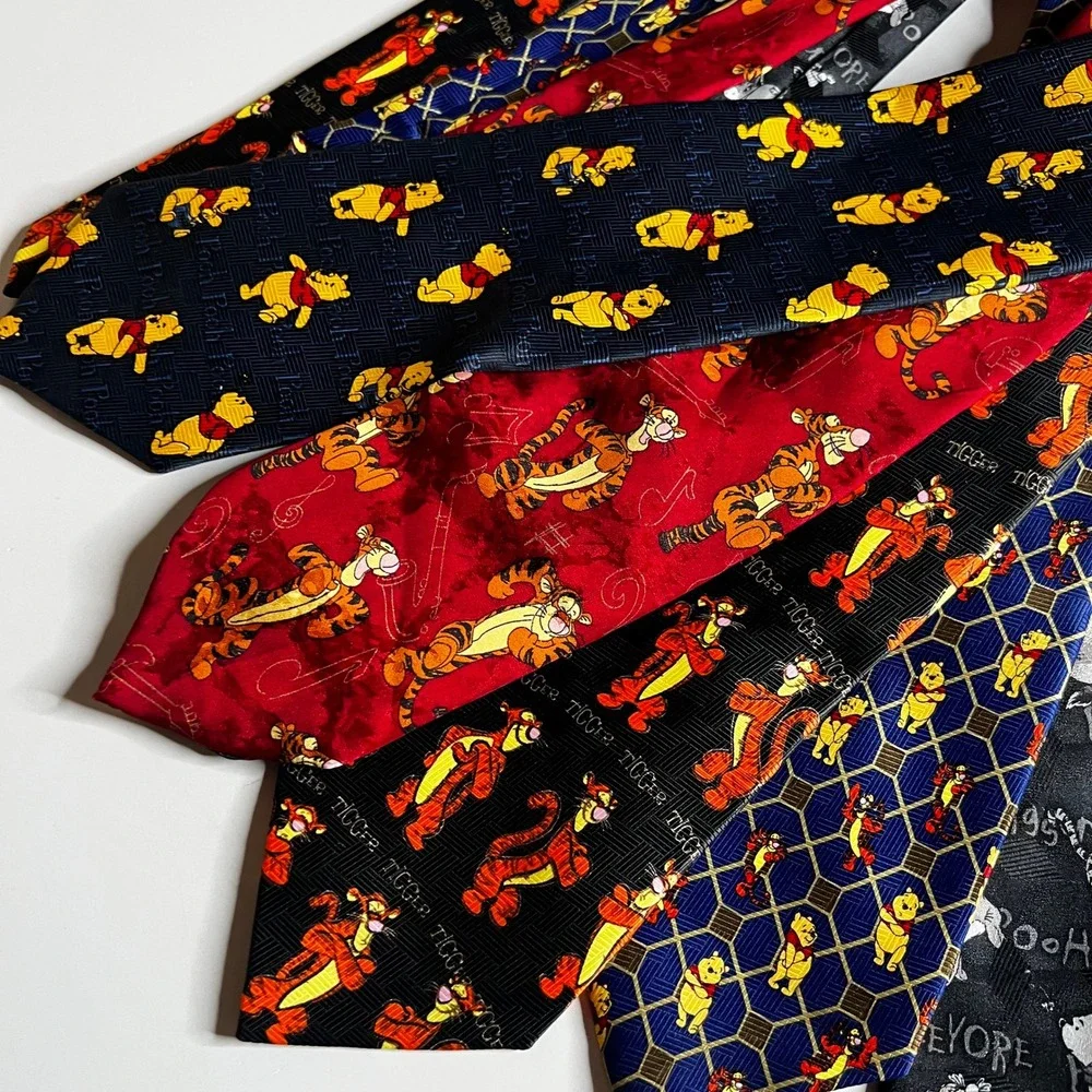 Disney Winnie the Pooh Tigger Eeyore Silk Necktie Lot 7pc Vintage Mixed Patterns